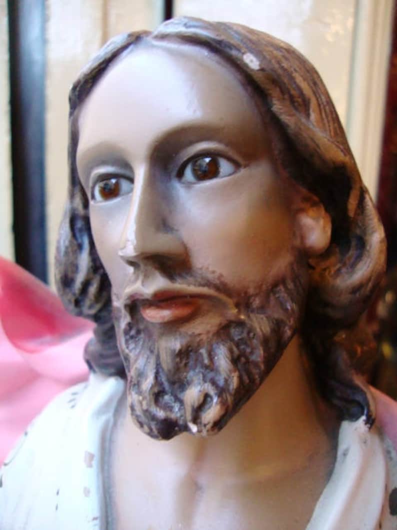 Sacred Heart of Jesus Plaster Bust Antique Christ Vintage Wall Etsy