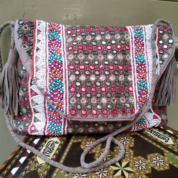 Banjara Ethnic Shoulder Bag Vintage // Suede Bag // Fashion Bag // Multicolor Bag