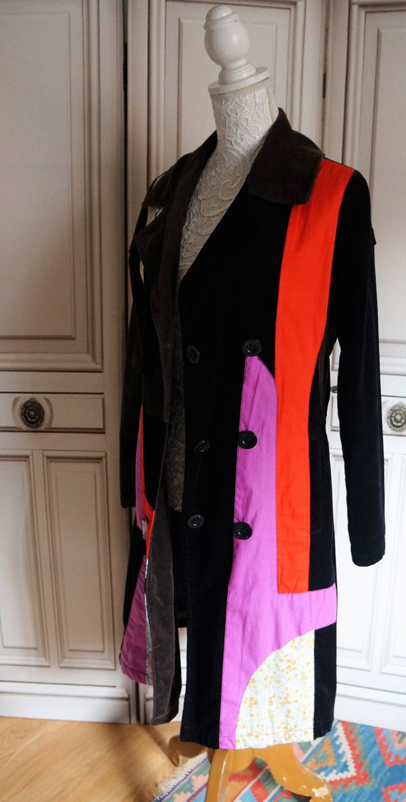 Vintage Desigual Coat Patchwork Velvet and fabric… - image 6