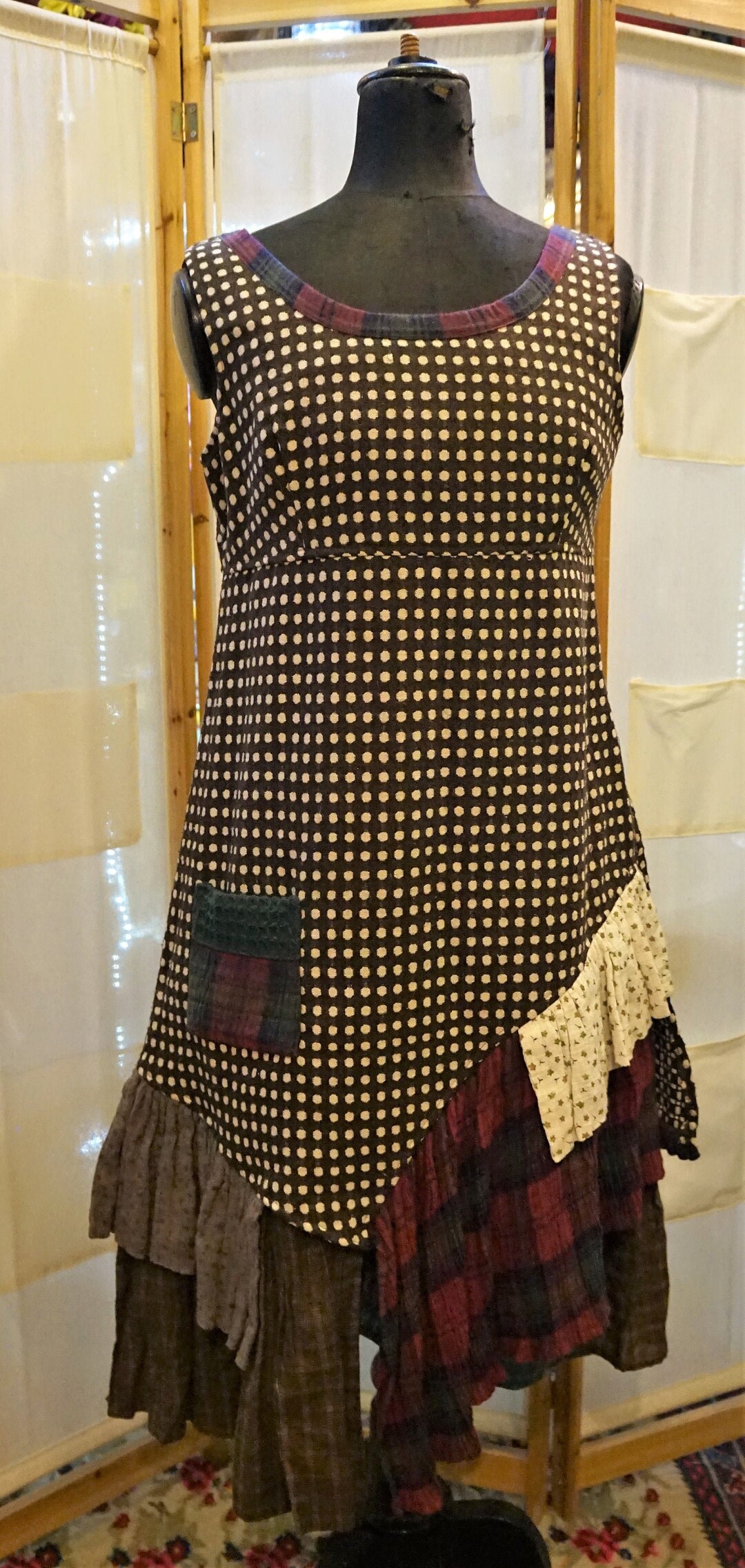 Vintage Patchwork Polka Dot Wool and Cotton // Fashion Dress Vintage ...
