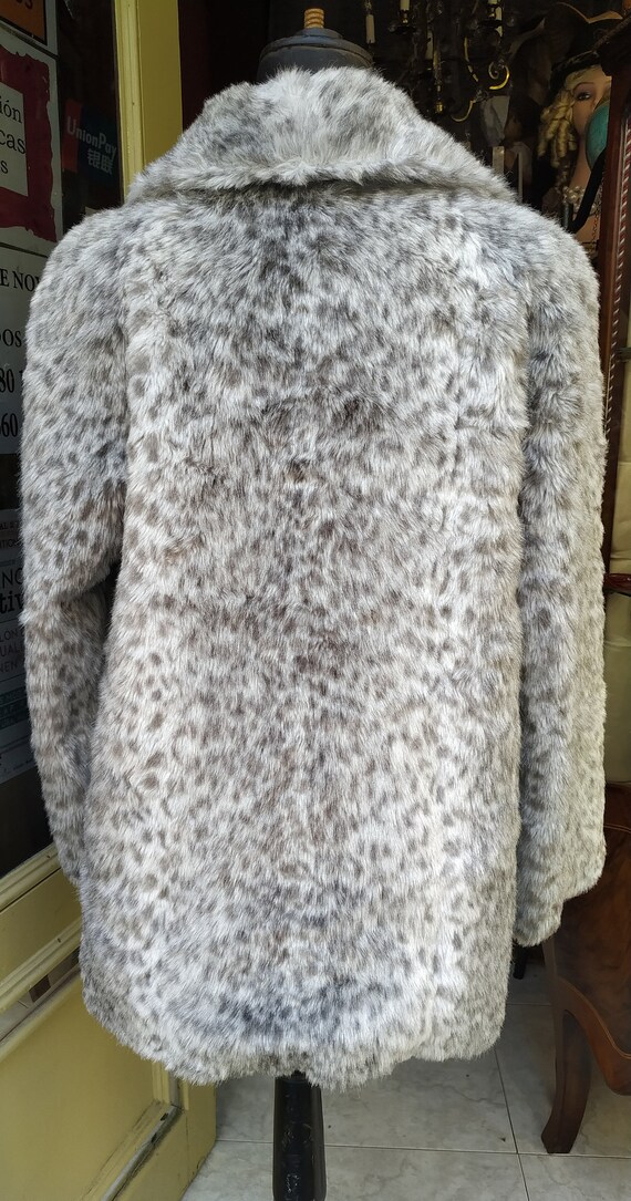 Vintage Print coat Gray Faux Fur // Cozy jacket L… - image 7