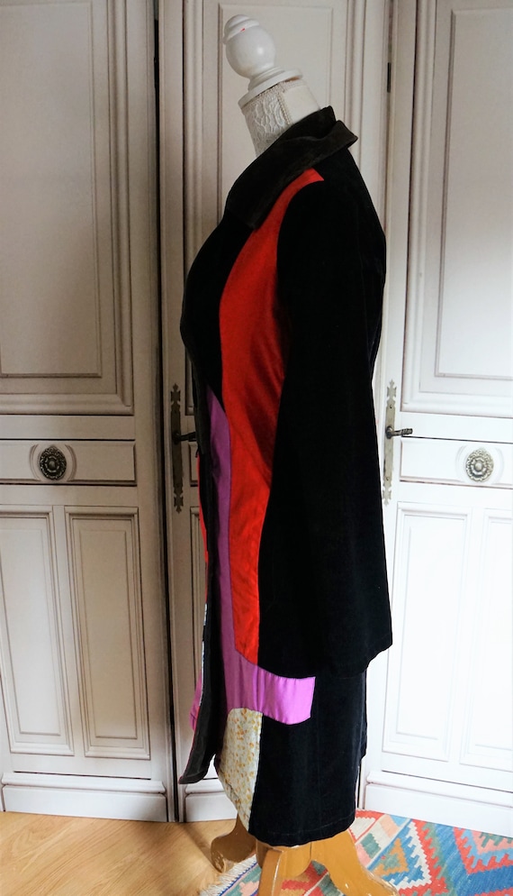 Vintage Desigual Coat Patchwork Velvet and fabric… - image 10