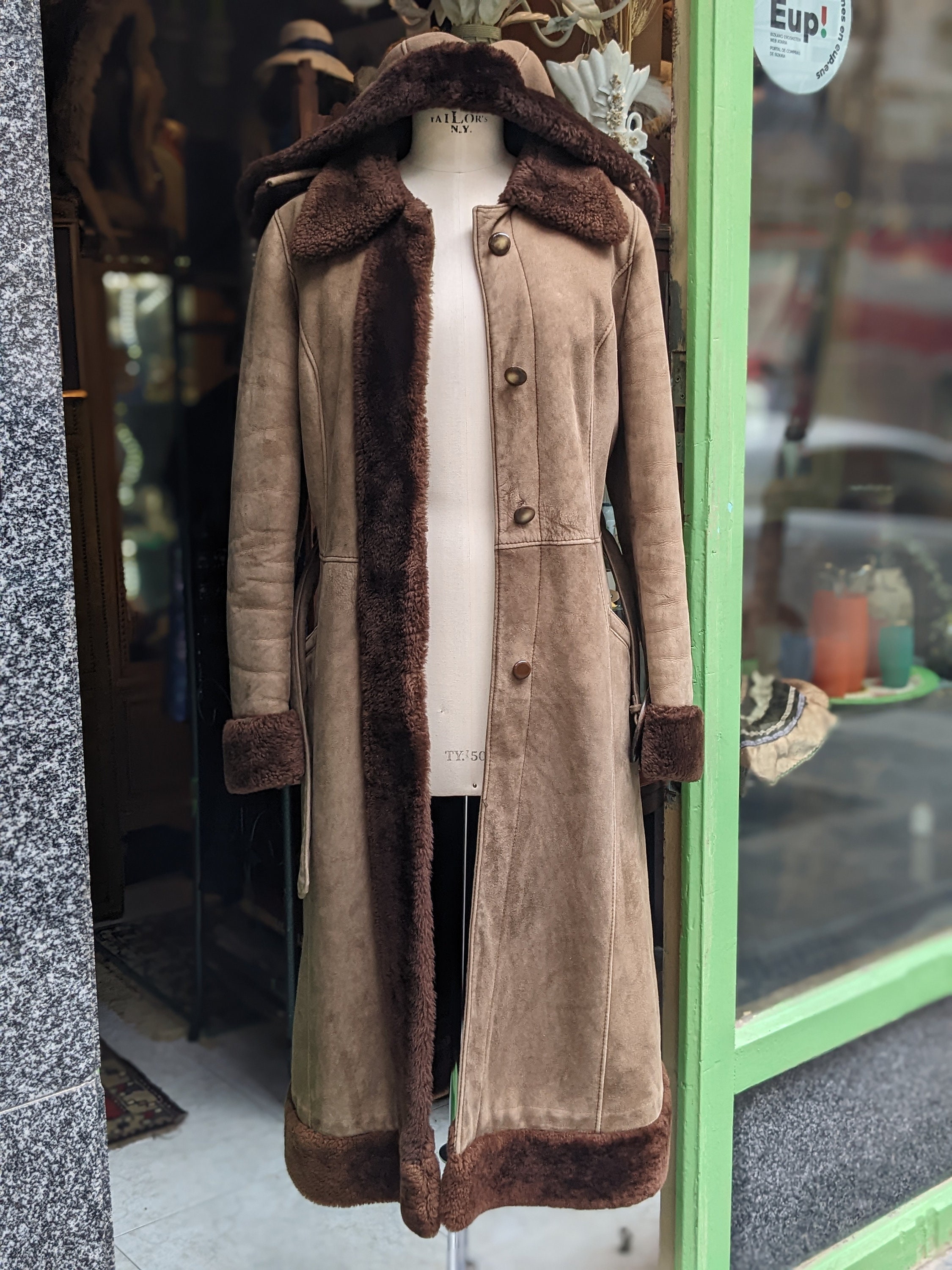 VTG Loewe Shearling Coat Luxury With Hood // Madrid 1846 Made in