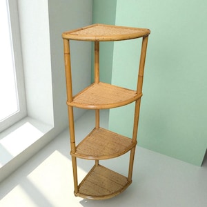 Vintage Corner Shelf // Rattan // bamboo, mid century 1960 1970 60&#39;s 70&#39;s old vintage French rattan bamboo shelf