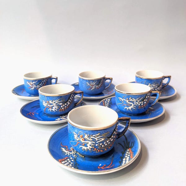 Vintage Japanese Moriage Dragonware Coffee Set, 1950s, Manna