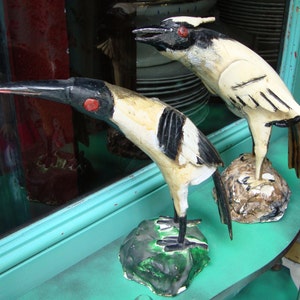 Vintage Antique  Hand Carved Horn Bone Couple figure Birds Carving