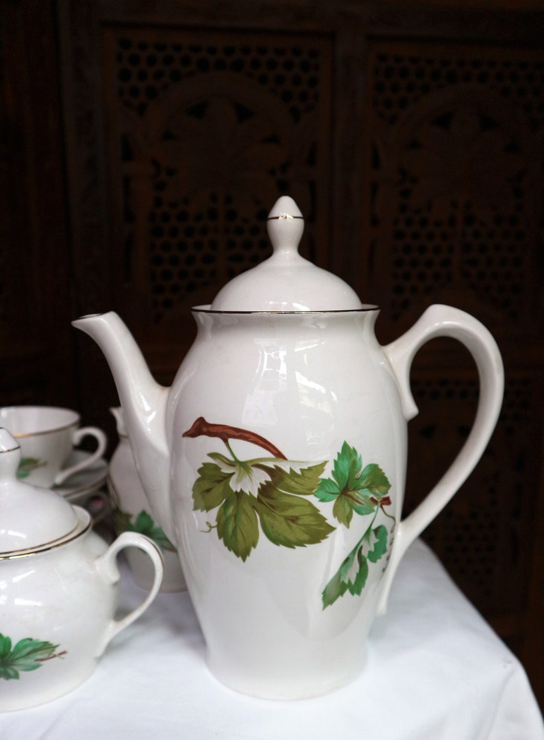 Vintage Thee set porselein gemaakt in Spanje // Home Decor Coffe set met de hand geschilderd afbeelding 3