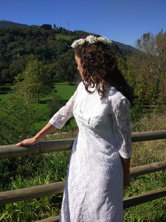 Vintage 60's Maxi White Lace Wedding Dress / Roma… - image 4