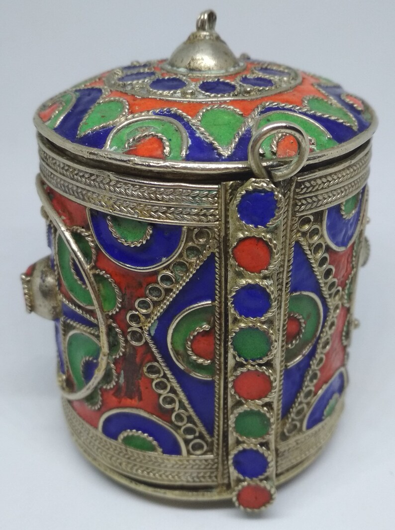 Vintage Bangle box Tribal Jewelry Enamel Berber Bracelet and Box