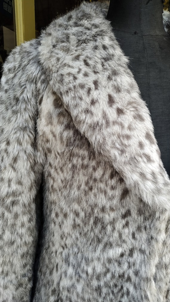 Vintage Print coat Gray Faux Fur // Cozy jacket L… - image 10