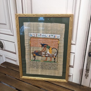 Vintage Real Egyptian papyrus hand painted framed