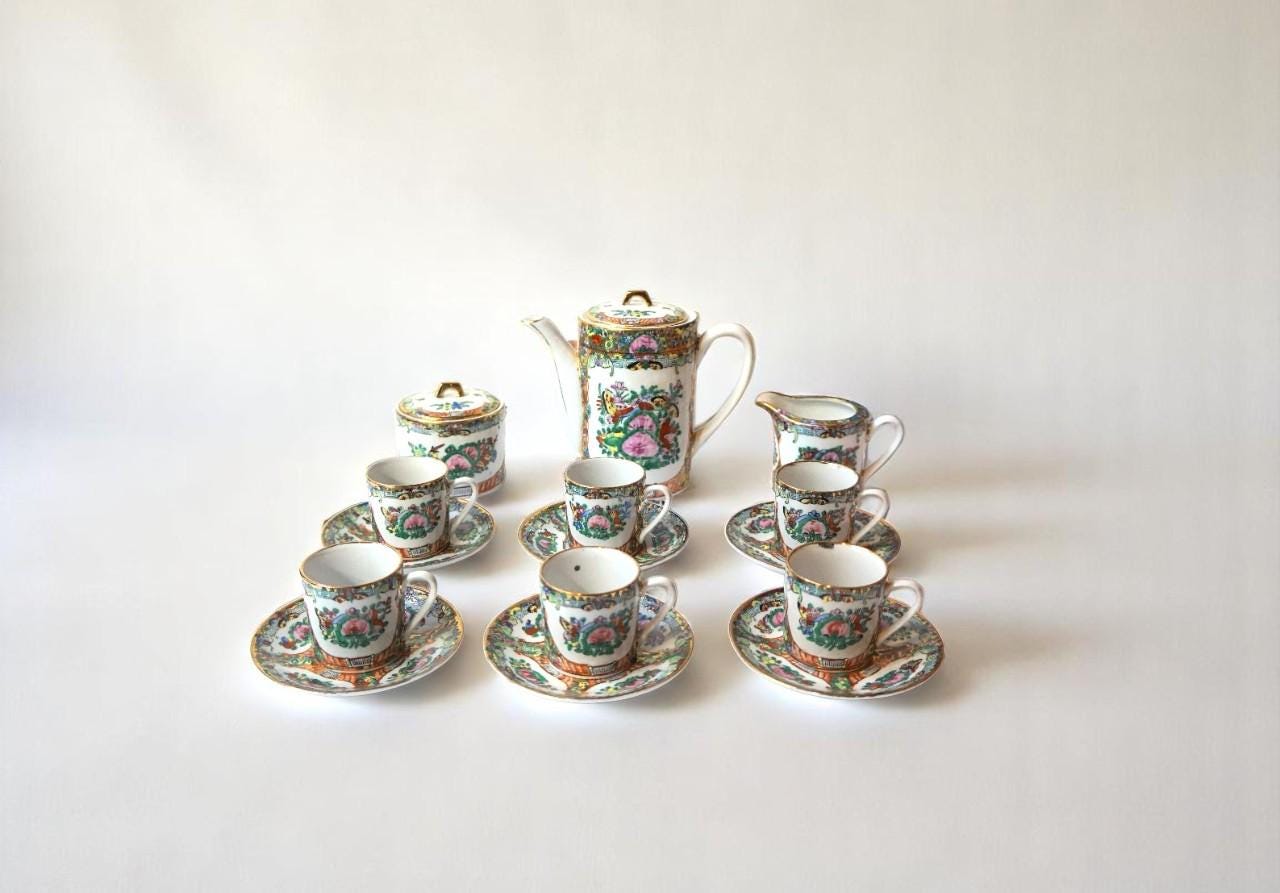 1930-60年代　インドネシア　ヨギャシルバー　ティー／コーヒーセット ヴィンテージ東洋磁器コーヒーセット マカオスタイル - Etsy 日本