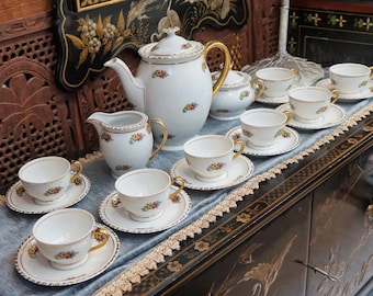 Antique Coffee set Santa Clara Mah Vigo // Vintage Tableware Tea set made in Spain