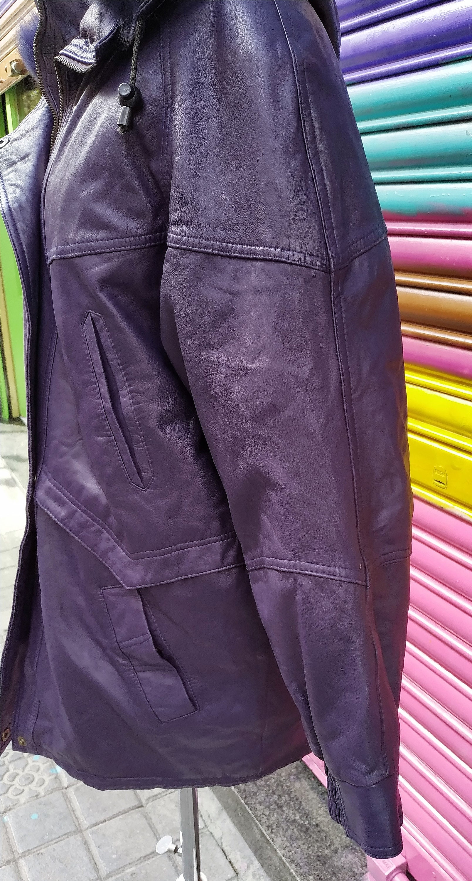 Vintage Leather Purple Coat Unisex With Fur // Fashion Vintage 