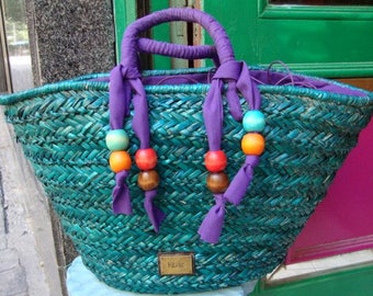 Large Handwoven Straw Bag colorful /Straw Beach Tote/ Green turquoise / Beach Basket,Basket Purse/Straw Summer Market Bag/Straw Bag Basket/