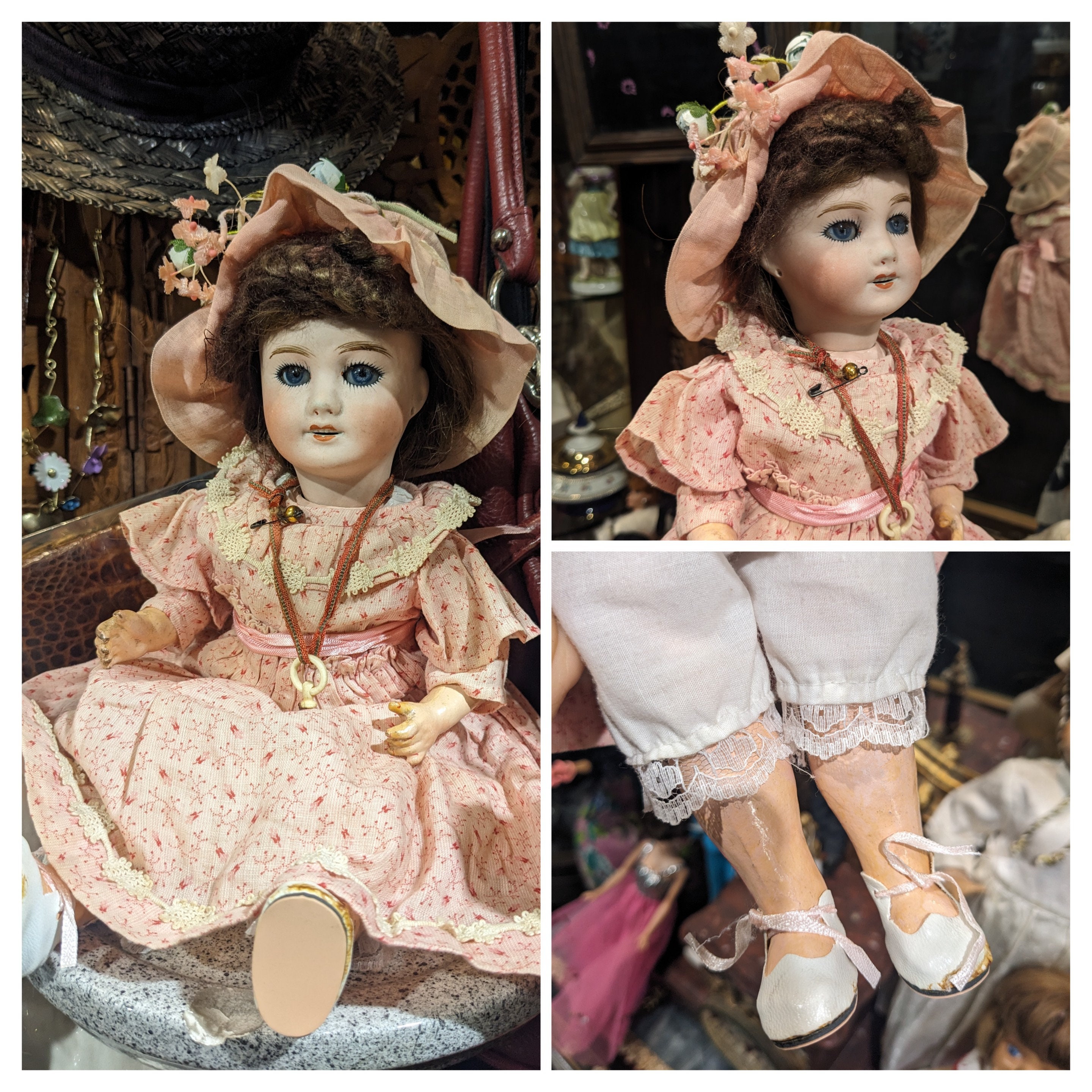 Poupée Ancienne Limoges Lanternier Chérie - Porcelaine 57cm, Yeux Marrons - 1900