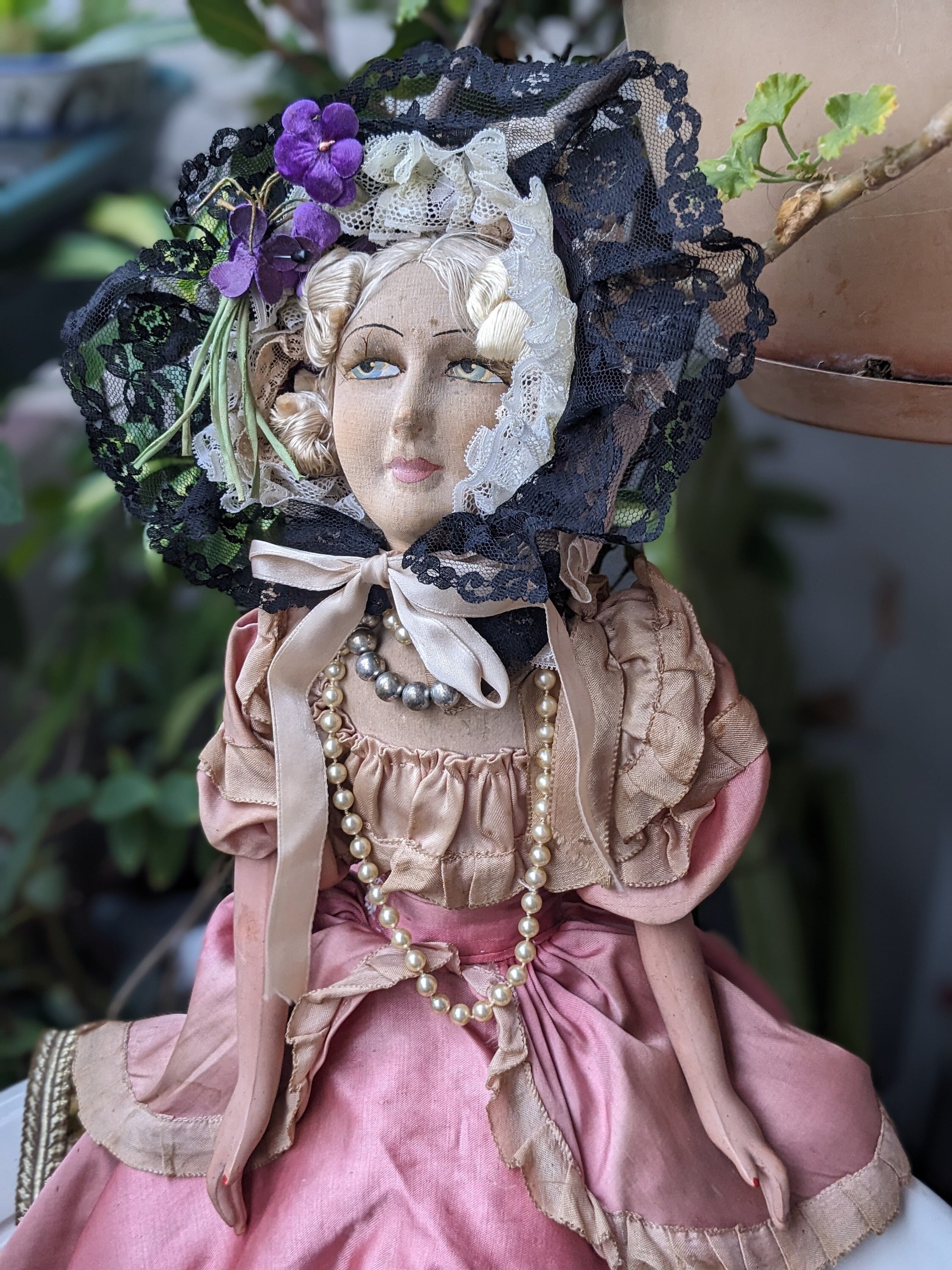 ♡希少　フランスアンティーク　ブドワールドール　ピンク髪のレディ　ソファードール ♡希少 フランスアンティーク ブドワールドール ピンク髪の