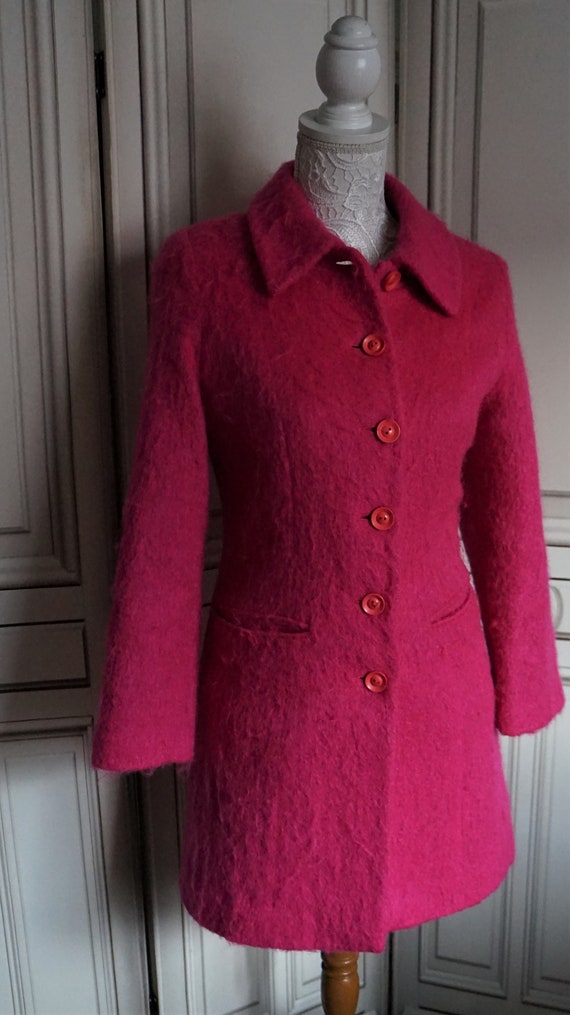 Vintage Coat Pink Wool Woman Size S // Designer F… - image 3