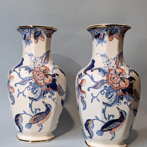 Couple of Masons Ironstone Blue Vase Blue // Hand decorated Porcelain Made In England