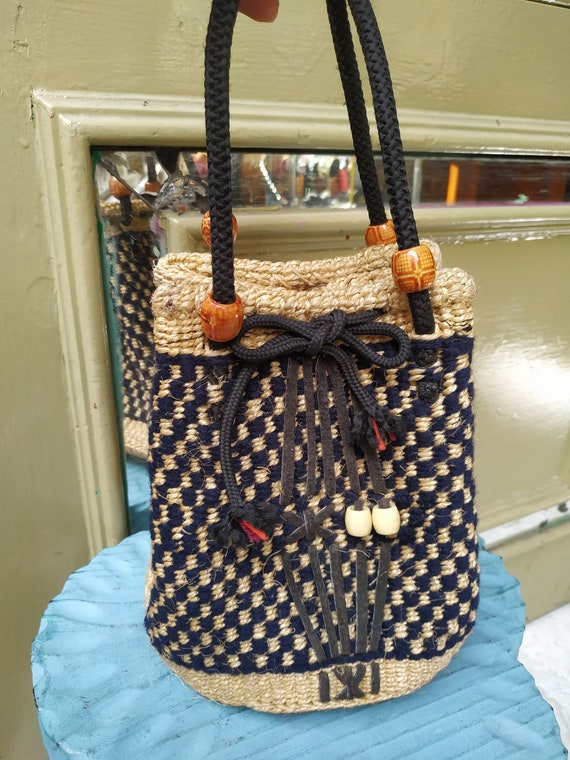 Vintage summer jute bag / Woven Jute Boho Market pouch