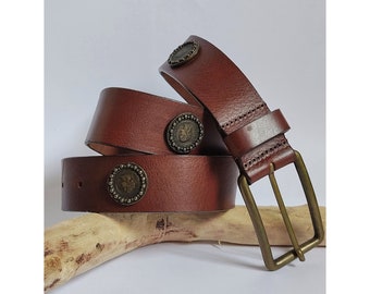 ceinture brune en cuir vintage avec pièces de monnaie // Ceinture Unisex
