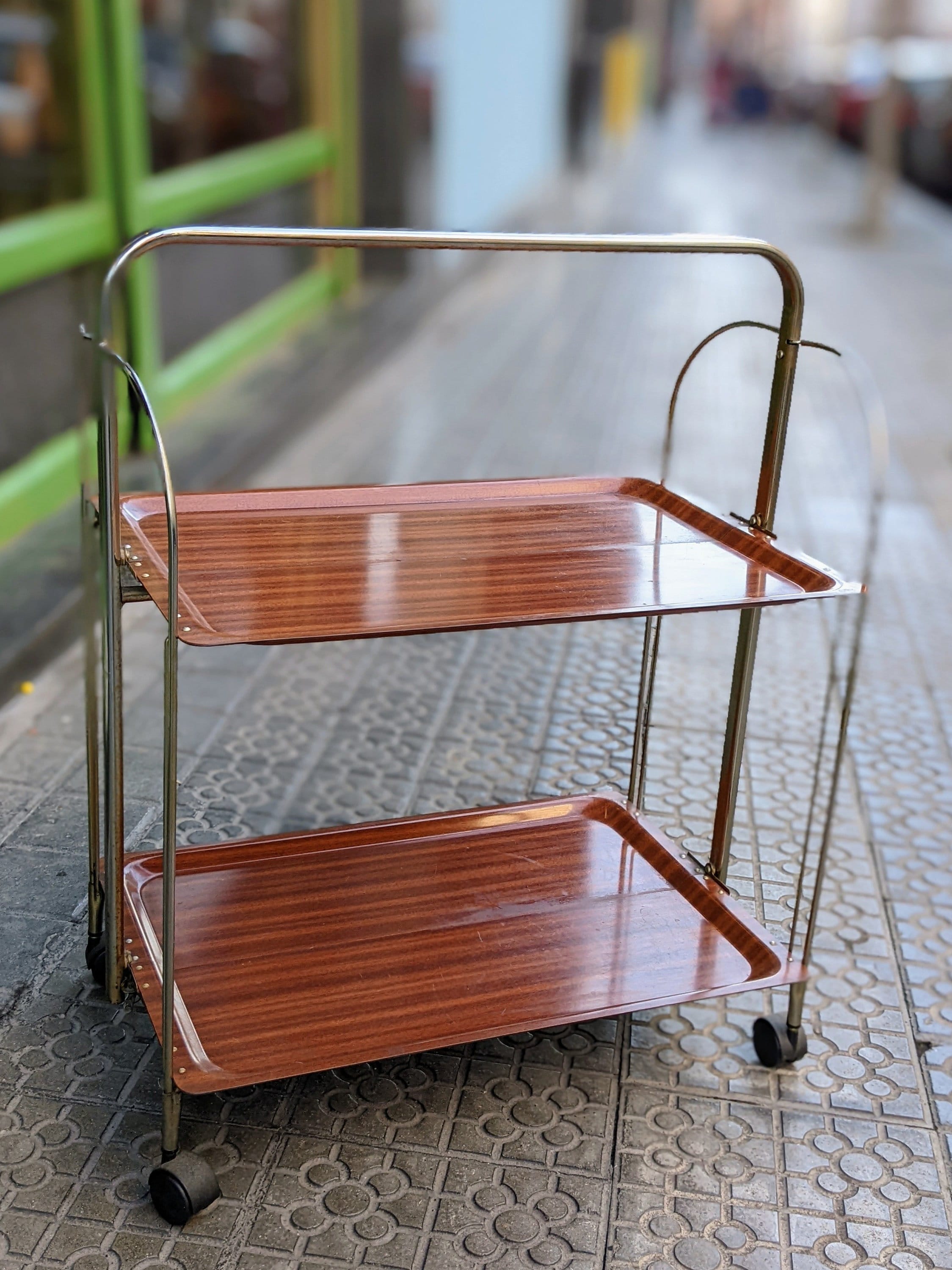 Chariot De Bar Vintage Karoff Pliable Des Années MCM - En Métal, Convertible En Table, Occasion !