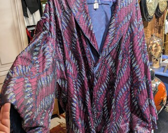 Chaqueta de seda geométrica vintage estilo kimono / Kimono de mujer reversible de doble cara