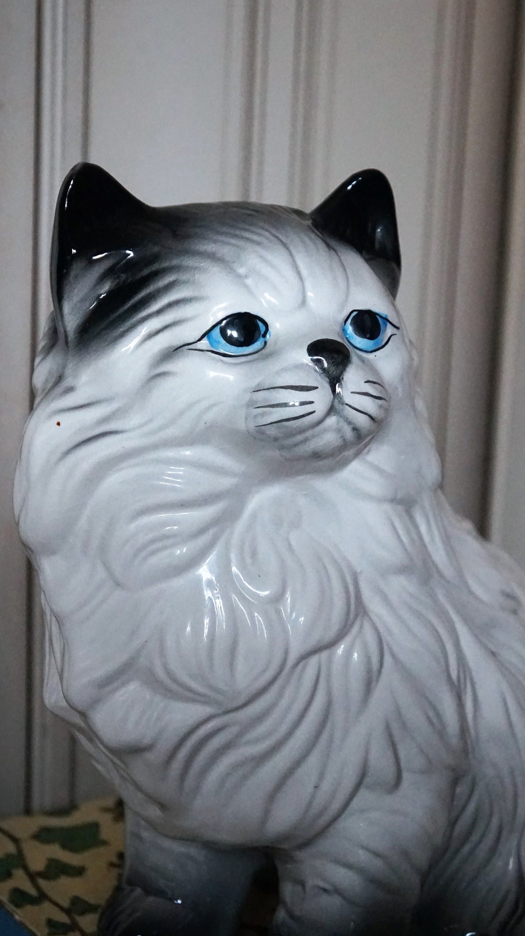 Vintage Cat Porcelain 1950s Blue Eyes // Huge Figure Cat - Etsy