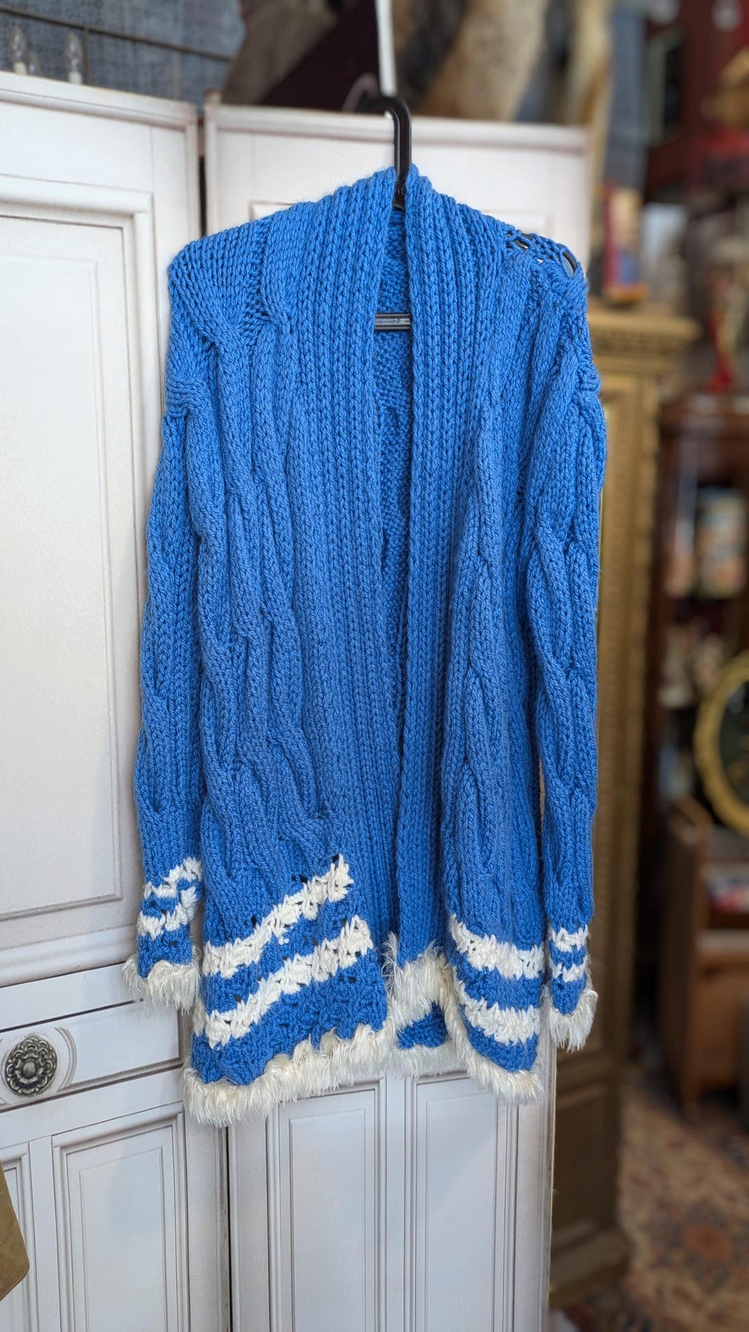Vintage Wool Blue Cardigan - Jacket / 1980s /70s Wool / Blue