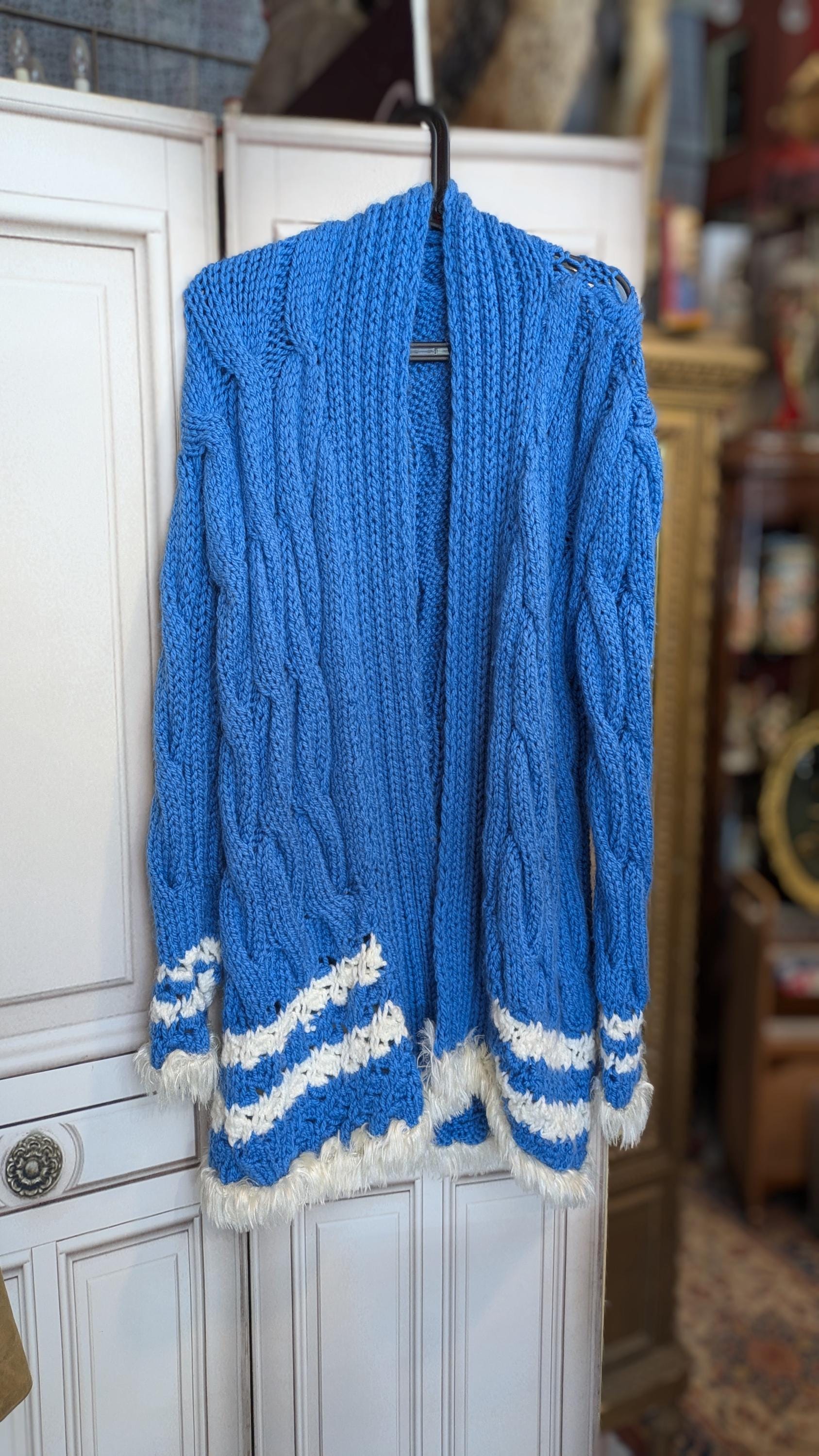 Vintage Wool Blue Cardigan - Jacket / 1980s /70s Wool / Blue