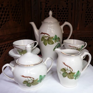 Vintage Thee set porselein gemaakt in Spanje // Home Decor Coffe set met de hand geschilderd afbeelding 1