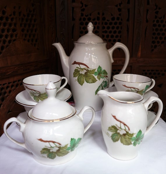 Vintage Tea Set Porcelain Made in Spain // Home Decor Coffe set handpainted