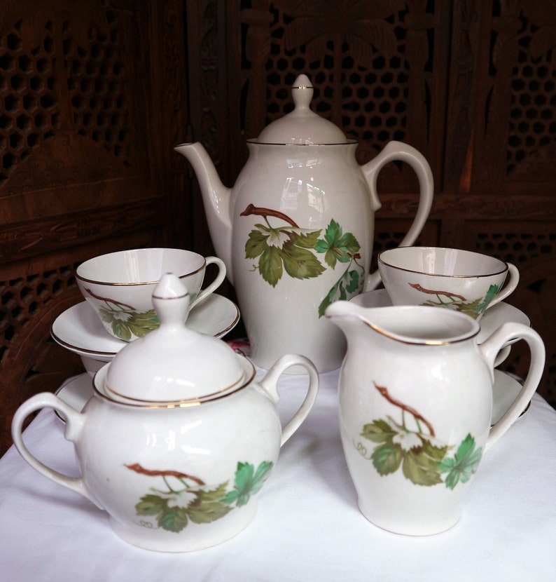 Vintage Thee set porselein gemaakt in Spanje // Home Decor Coffe set met de hand geschilderd afbeelding 1