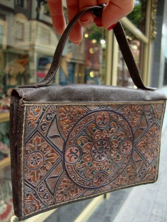 Vintage leather  handbag vintage unique piece ret… - image 1