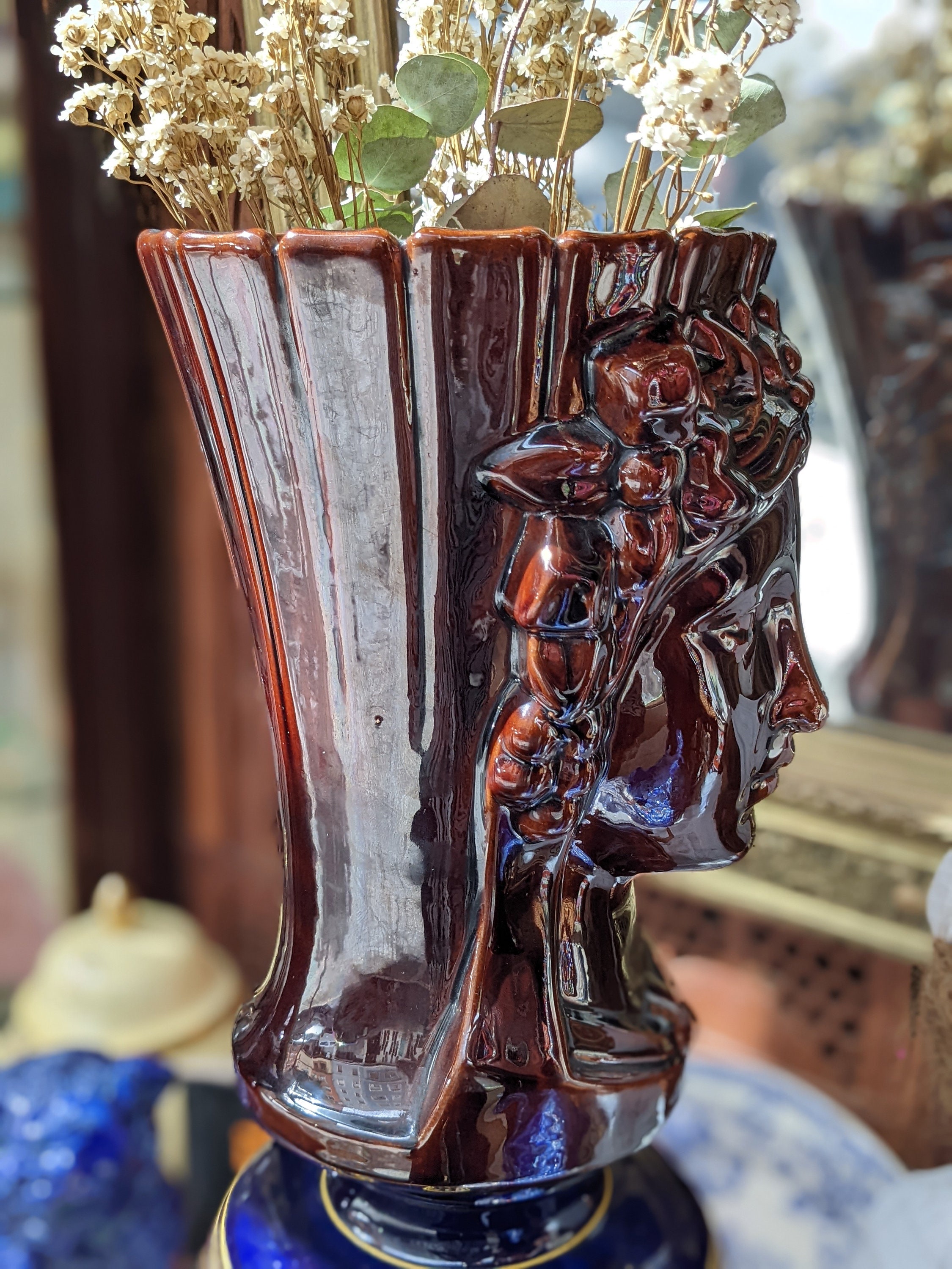 Vintage Vase Planter Goddess Grecian Face Head Bust Flower Vase