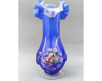 Vintage Art Glass Blue Vase flower Murano Type // Beautiful Vase Living Room