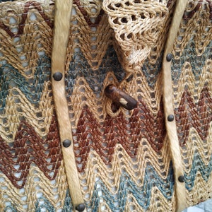 Vintage tessuto fibra Shopping Bag/Tote Bag/Carry On Bag fibra naturale iuta