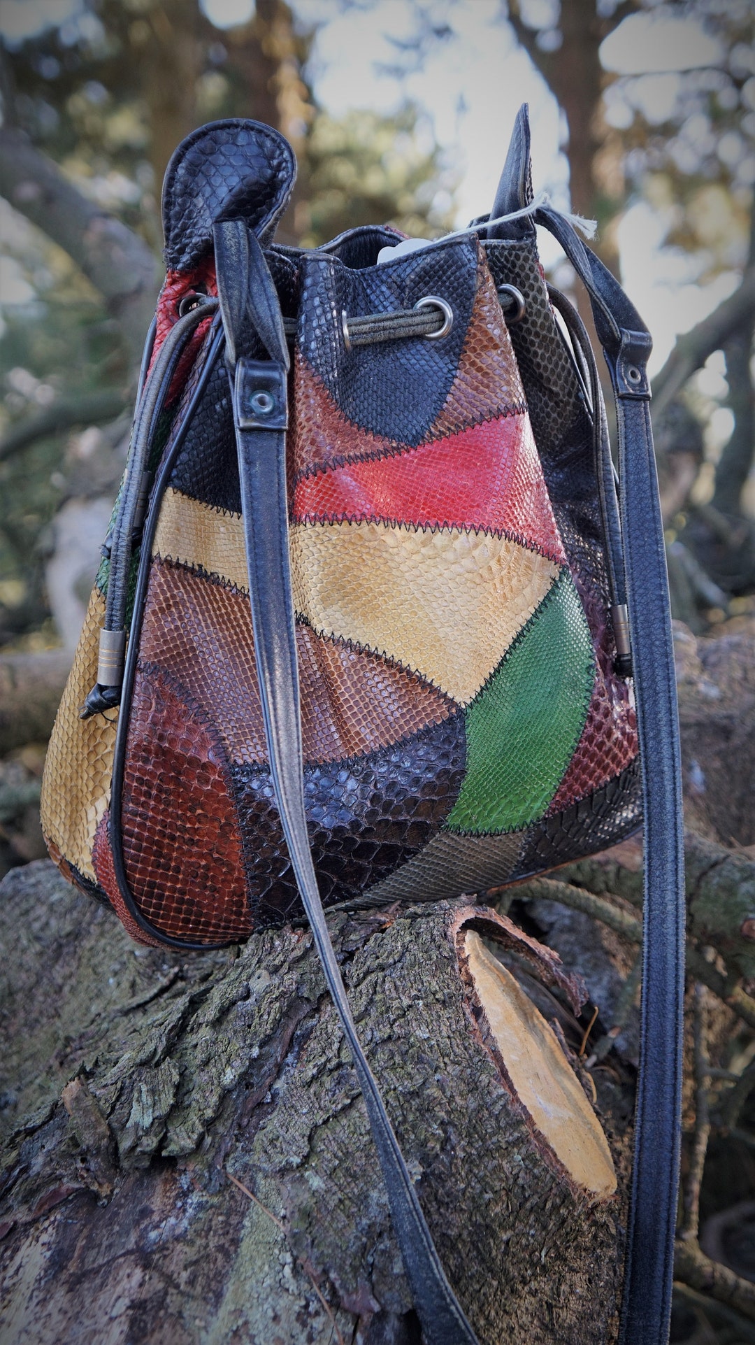 Vintage Snake Patchwork Skin Colorful Crossbody Bag // Fashion