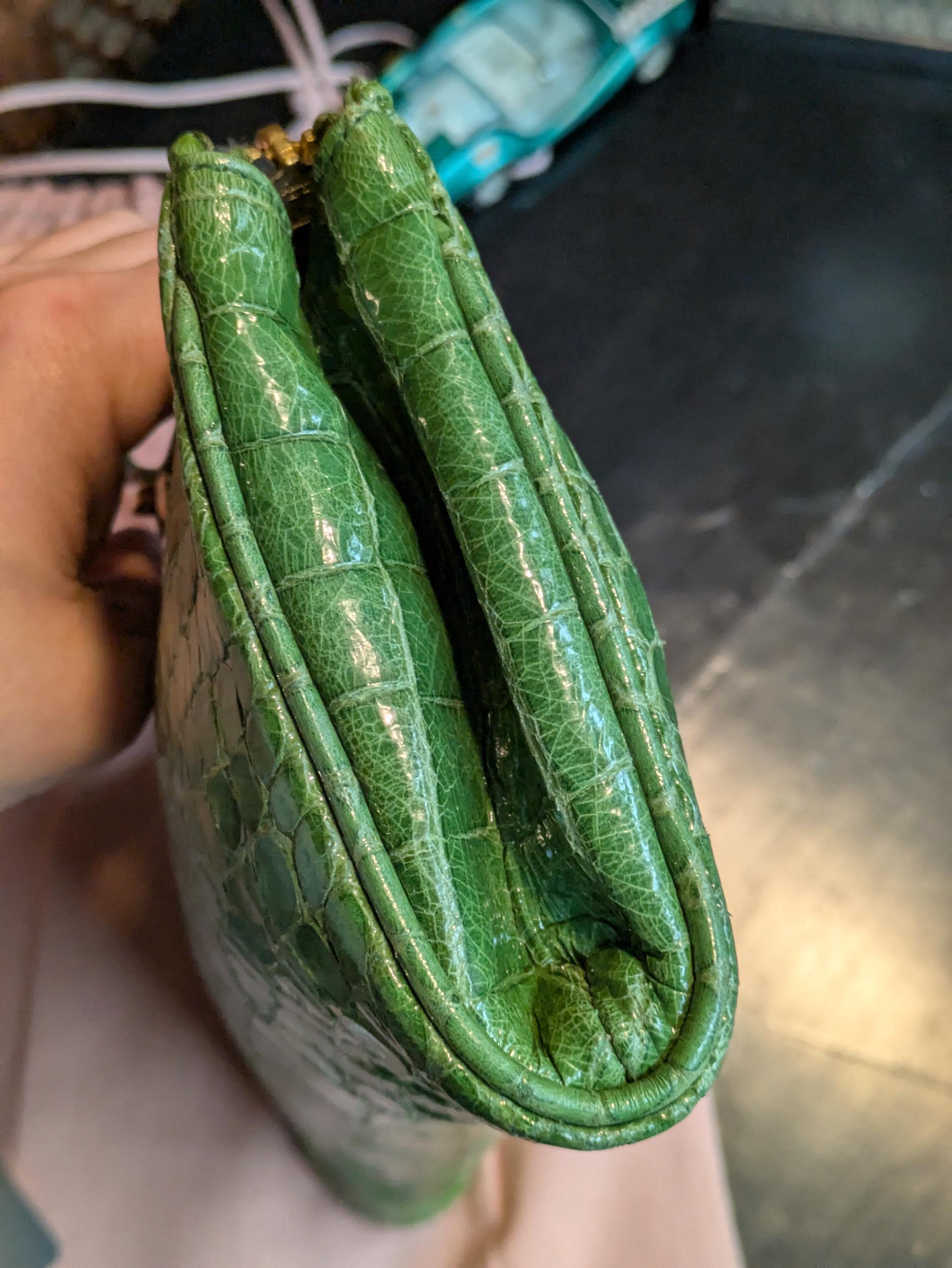 Miu Miu Vintage Clutch 2000 – Green Croc Embossed Leather