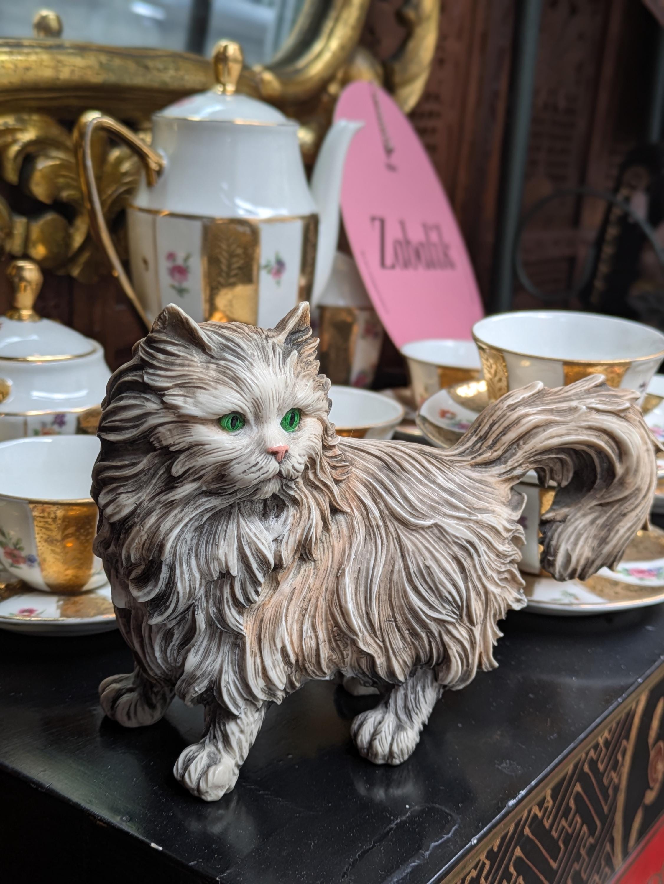 Vintage Cat Ceramic With Green Eyes // Vintage Deco - Etsy