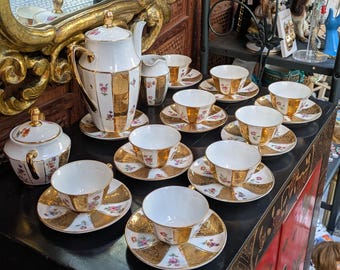 Limoges C.P Coffee Set porcelain Gold and flowers