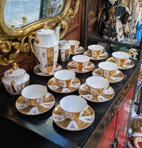 Limoges C.P Kaffee Set Porzellan Gold und Blumen