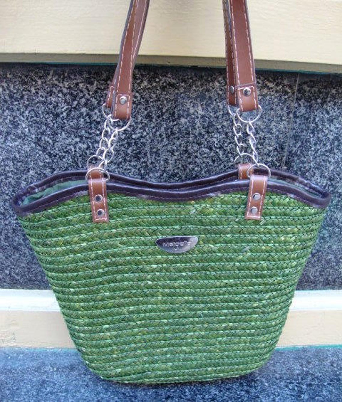 Vintage Green Straw Tote Bag / Casual Summer Purse / Wicker Etsy