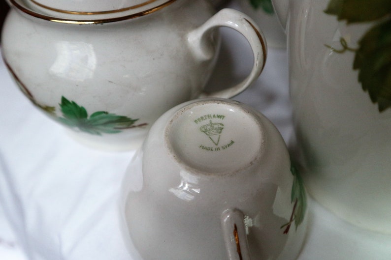 Vintage Thee set porselein gemaakt in Spanje // Home Decor Coffe set met de hand geschilderd afbeelding 4