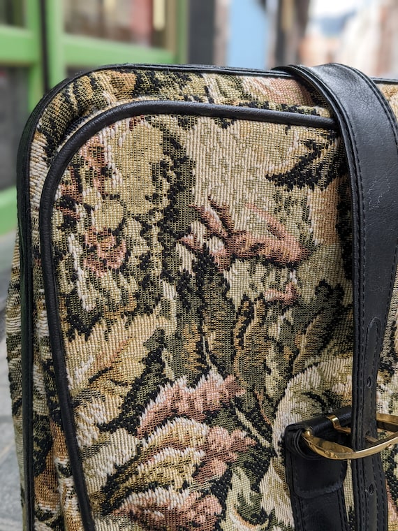 Vintage Floral Tapestry Suitcase weekend Traveler… - image 7