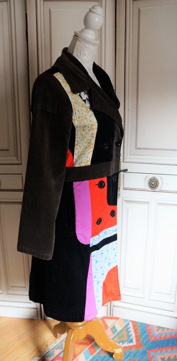 Vintage Desigual Coat Patchwork Velvet and fabric… - image 3