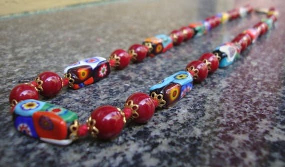 Vintage Venetian Art Glass beads Millifiori / Hand Made Glass Beads/Murano Necklace