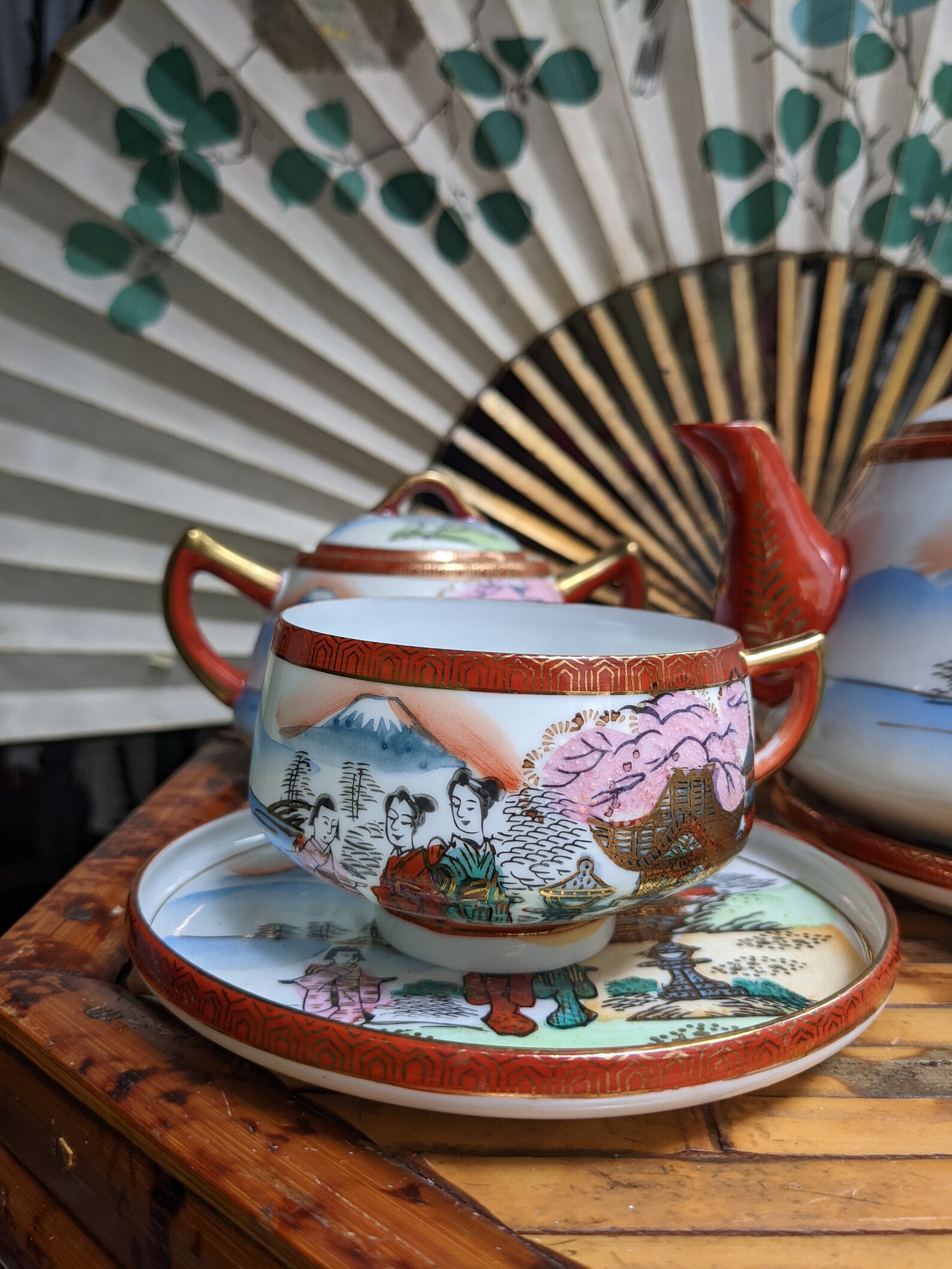 Antique Japanese Eggshell Porcelain kutani Tea Set for 4 // Etsy