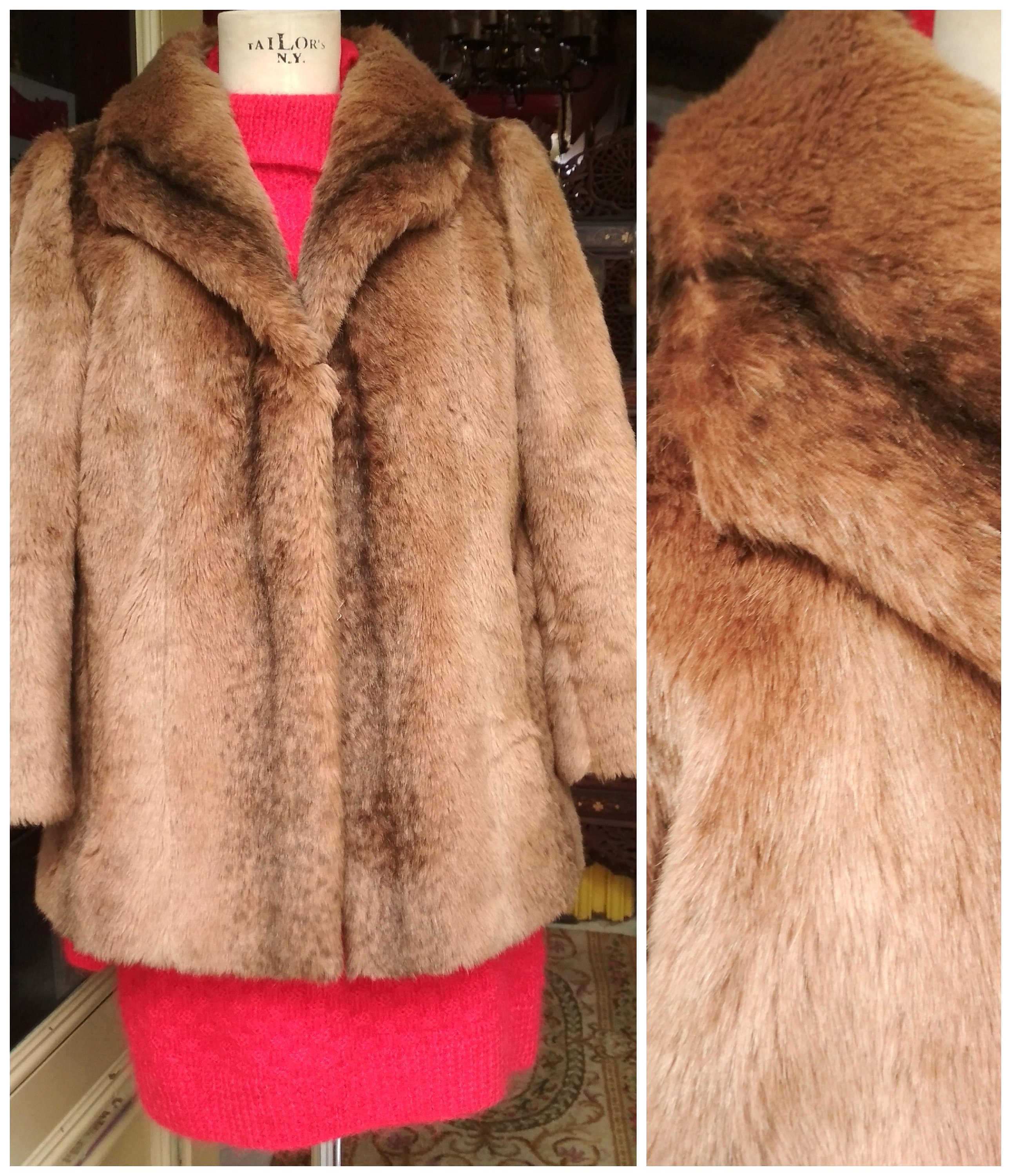 1980s Faux Fur Coat Honey Brown Vintage 