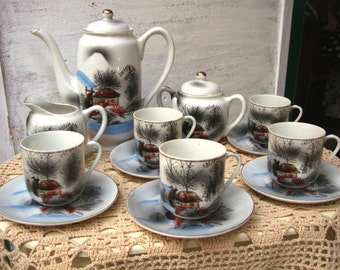 ON SALE Japanese Coffee Service / Coffee Set Handpainted made In Japan / Eggshell